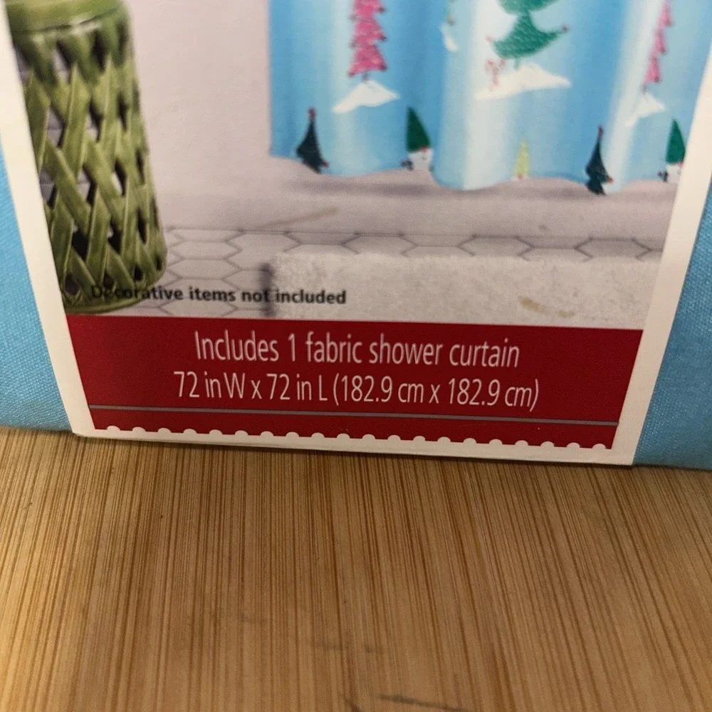 Holiday Time Christmas Fabric Shower Curtain Lt.Blue-Santa & Trees 72' x 72' NIP